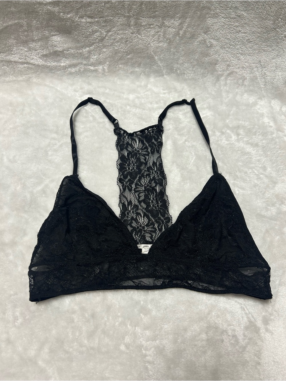 Out From Under black lace triangle sheer mesh bralette bra size small